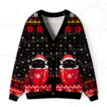 Purplehecate I like Cats And Coffee Ugly Cardigan Sweaters