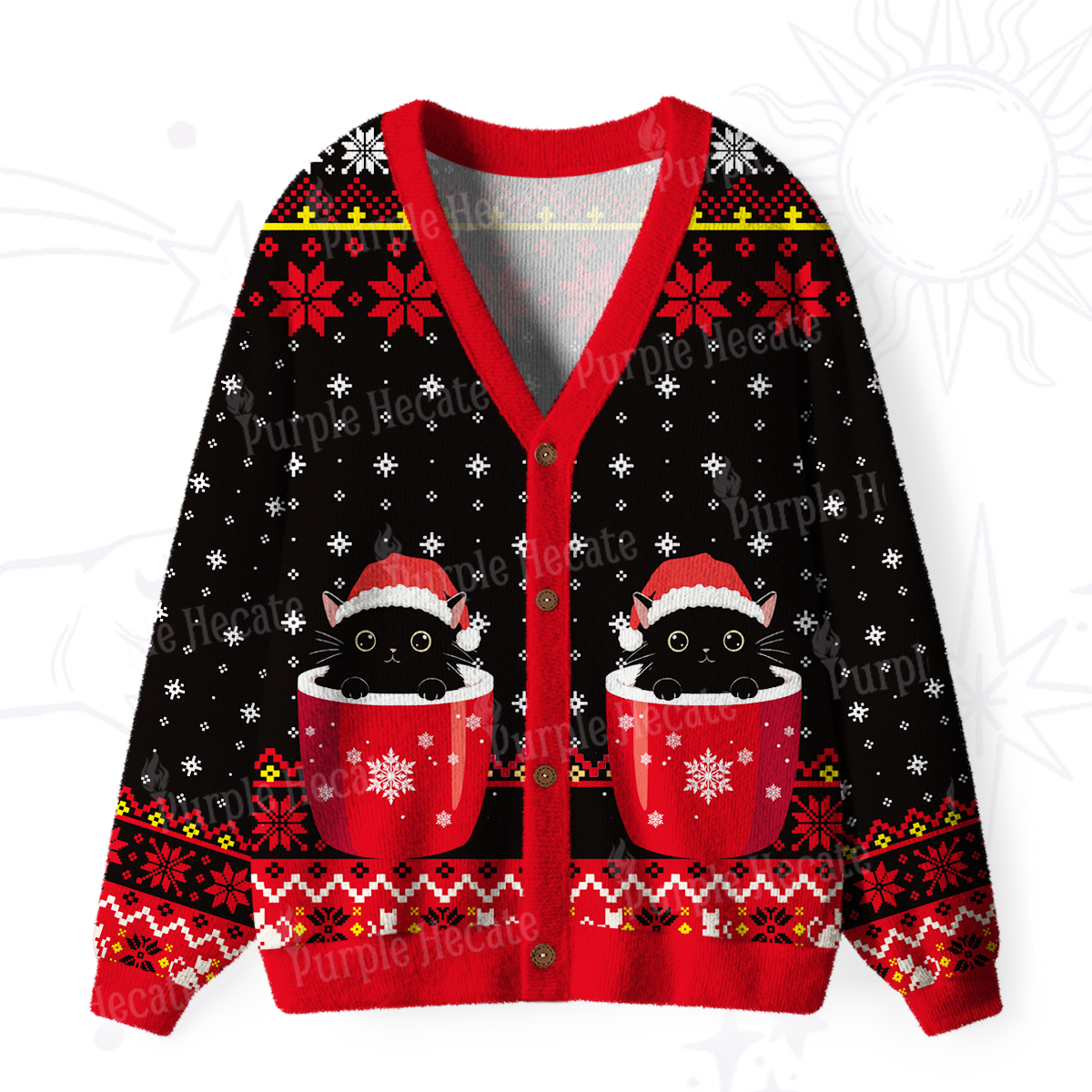 Purplehecate I like Cats And Coffee Ugly Cardigan Sweaters