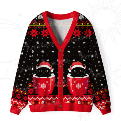Purplehecate I like Cats And Coffee Ugly Cardigan Sweaters