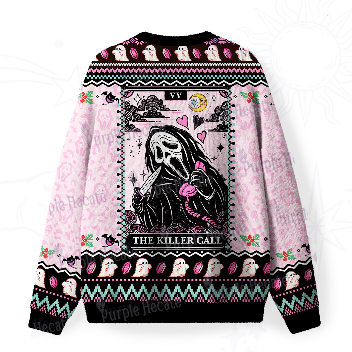 Purplehecate Purplehecate The Killer Call Tarot Fuzzy Ugly Christmas Sweatshirt