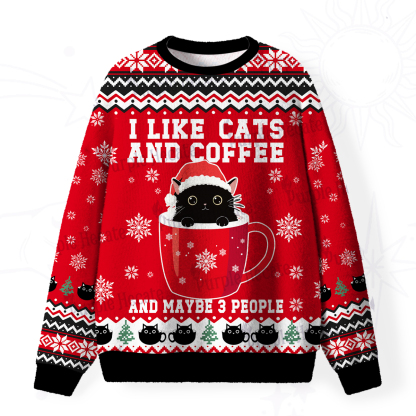 Purplehecate I like Cats And Coffee Fuzzy Ugly Christmas Sweatshirt