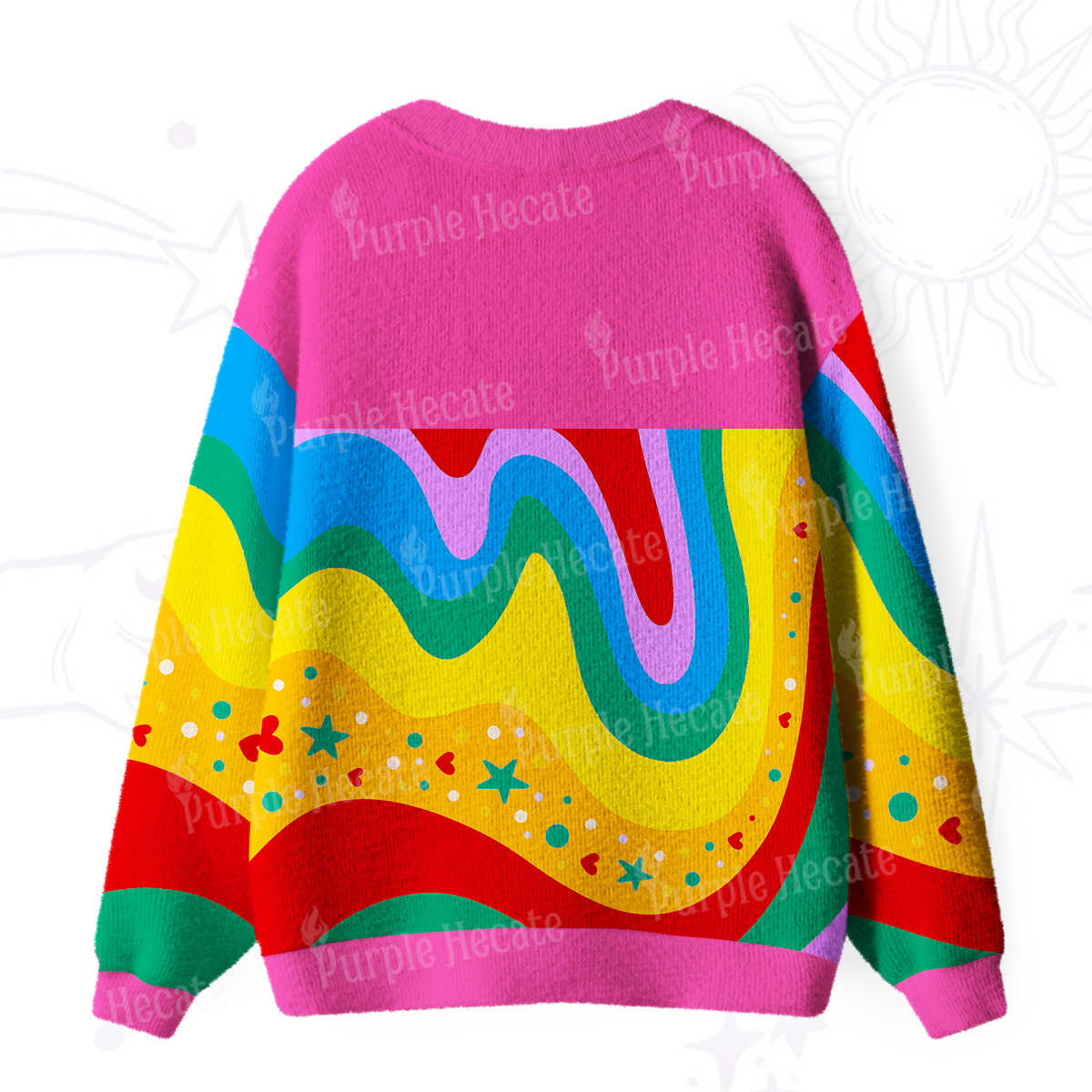 Purplehecate Dreamy Rainbow Waves Ugly Cardigan Sweaters