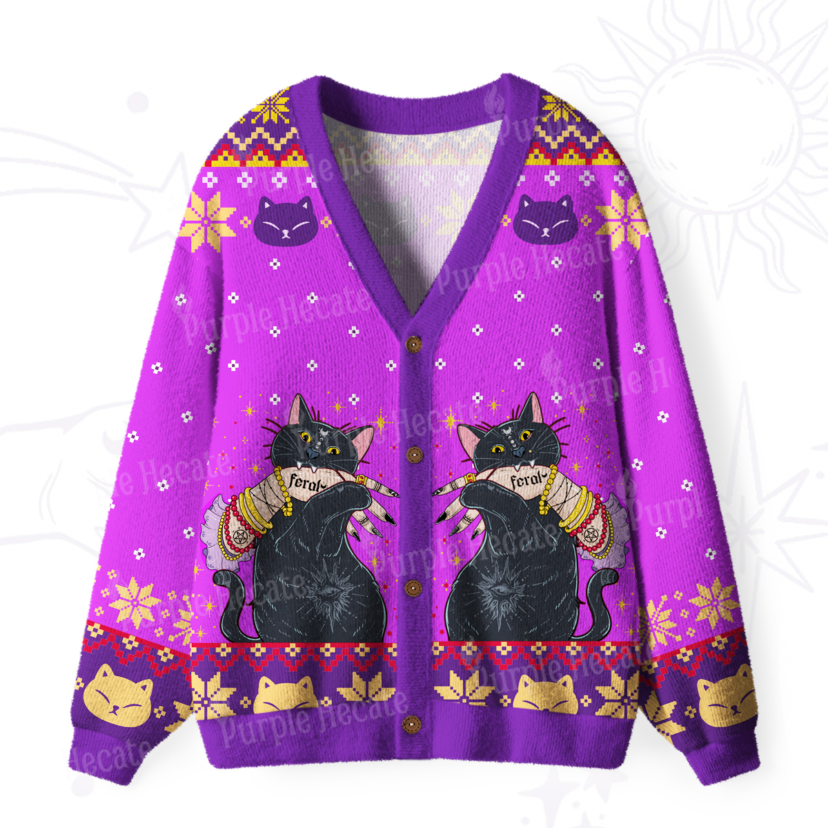 Purplehecate Feral Cat Ugly Cardigan Sweaters
