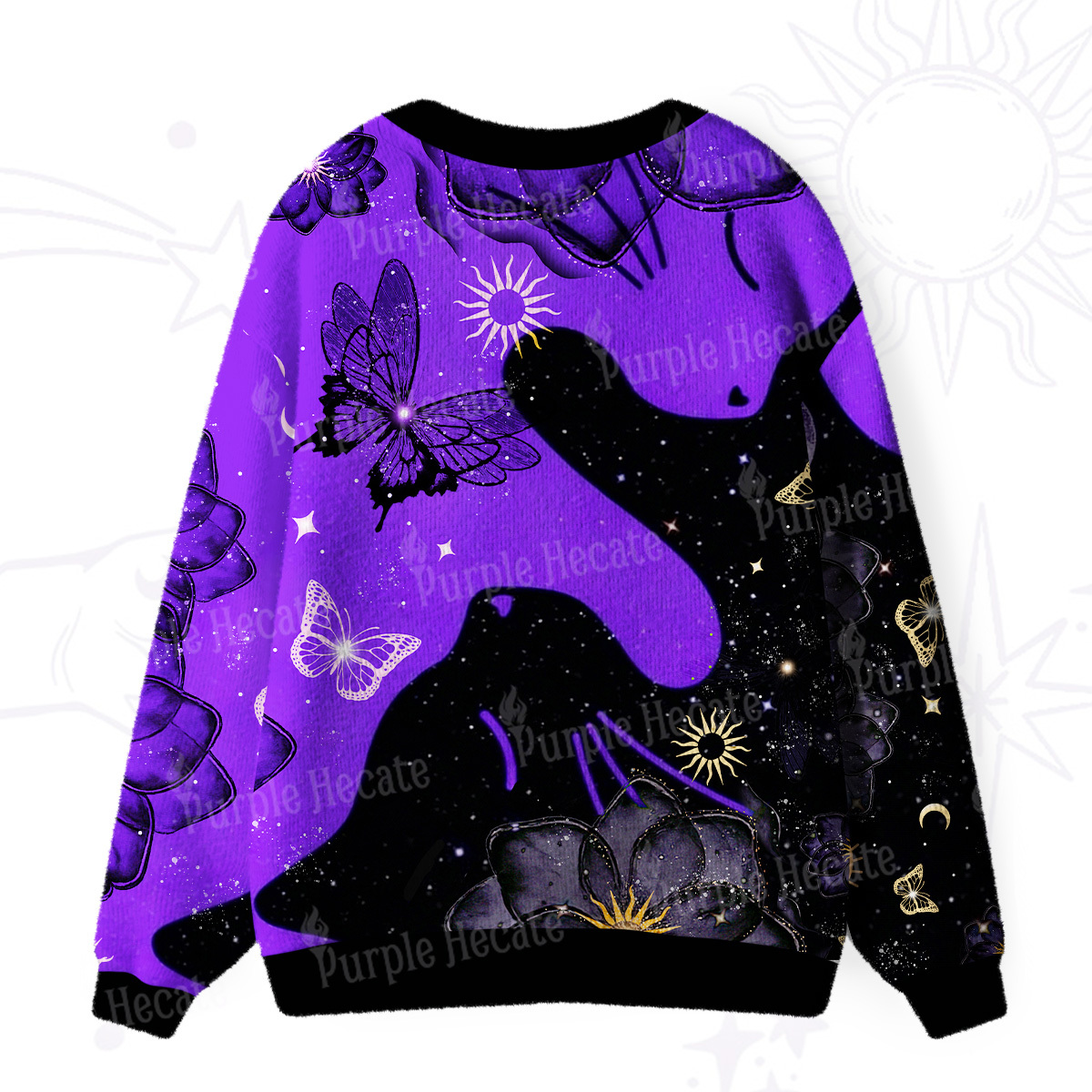 Purplehecate Starlit Cats & Butterflies Ugly Cardigan Sweaters