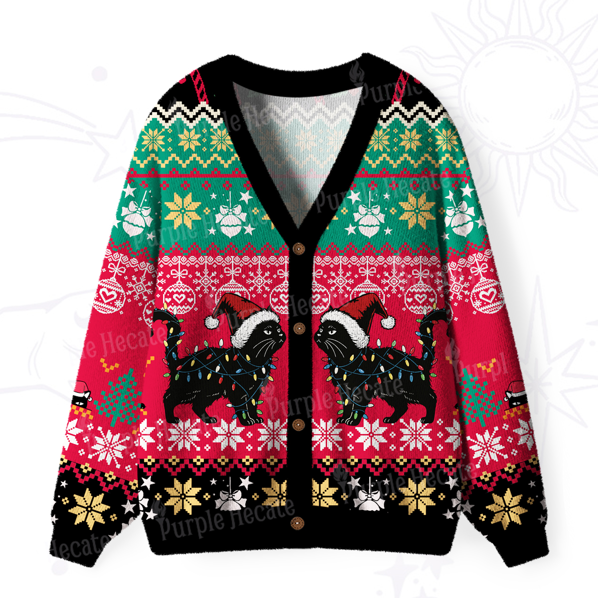 Purplehecate Cute Cat Christmas Ugly Cardigan Sweaters