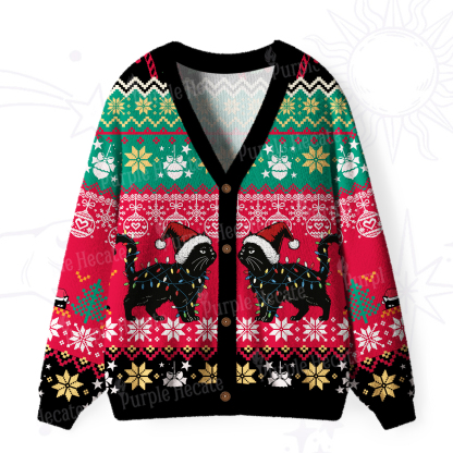 Purplehecate Cute Cat Christmas Ugly Cardigan Sweaters