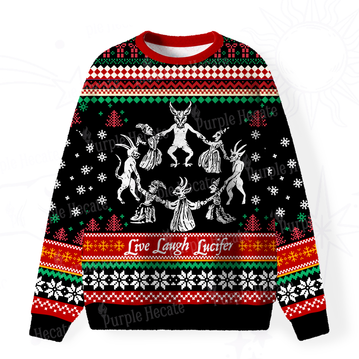 Purplehecate Live Laugh Lucifer Fuzzy Ugly Christmas Sweatshirt