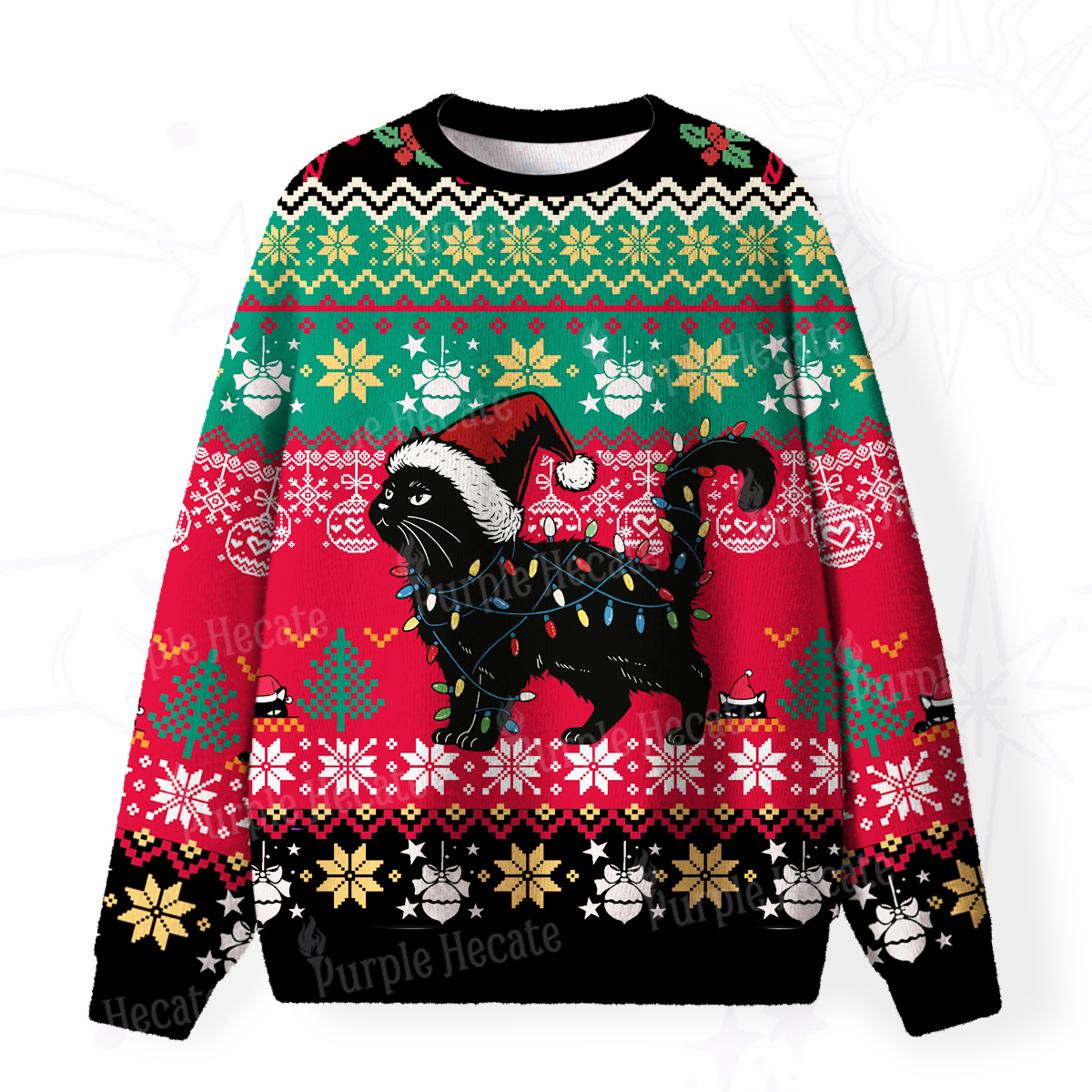 Purplehecate Cute Cat Christmas Fuzzy Ugly Christmas Sweatshirt