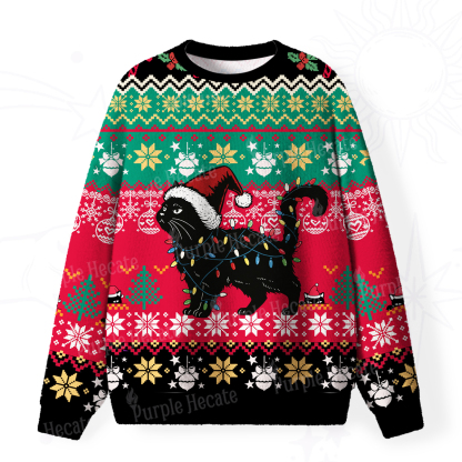 Purplehecate Cute Cat Christmas Fuzzy Ugly Christmas Sweatshirt