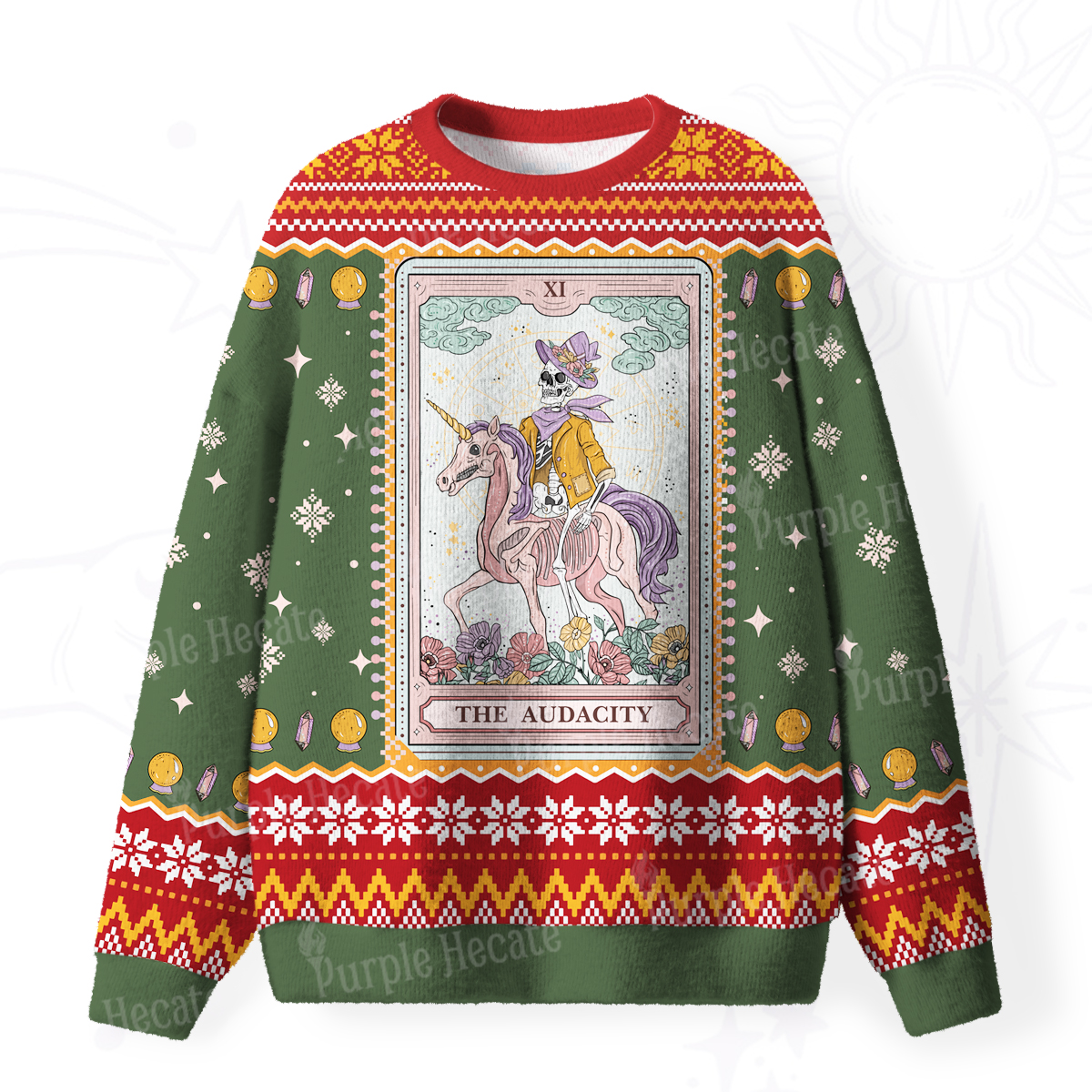 Purplehecate The Audacity Tarot Card Fuzzy Ugly Christmas Sweatshirt