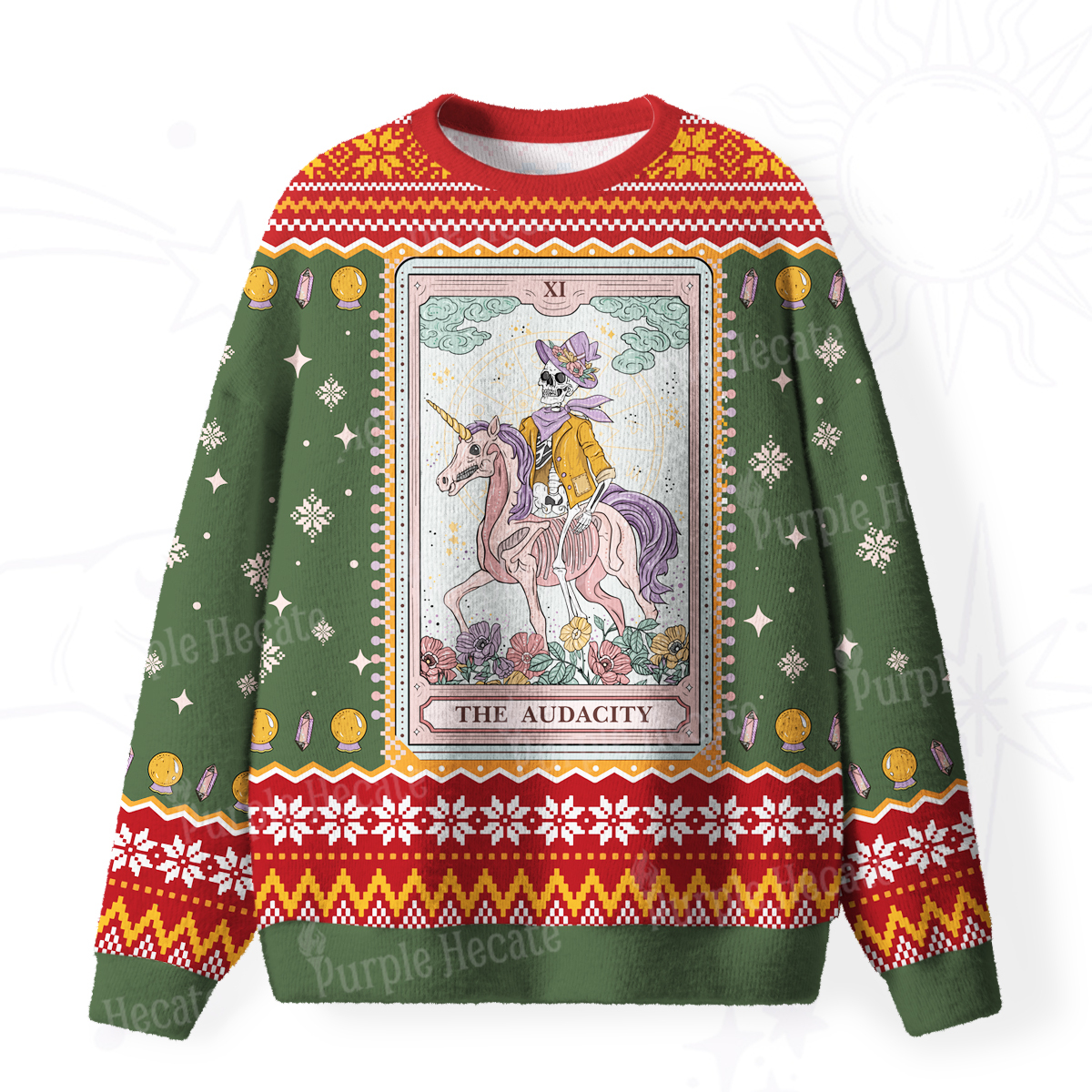 Purplehecate The Audacity Tarot Card Fuzzy Ugly Christmas Sweatshirt