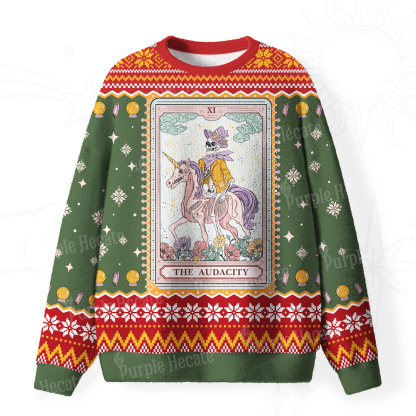 Purplehecate The Audacity Tarot Card Fuzzy Ugly Christmas Sweatshirt