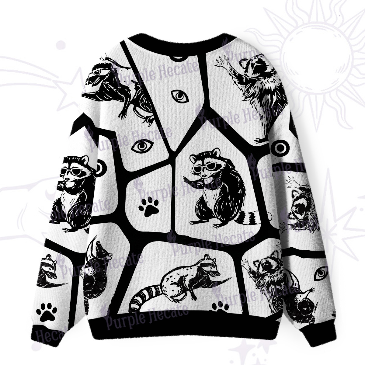 Purplehecate Midnight Bandits Raccoon and Opossum Ugly Cardigan Sweaters