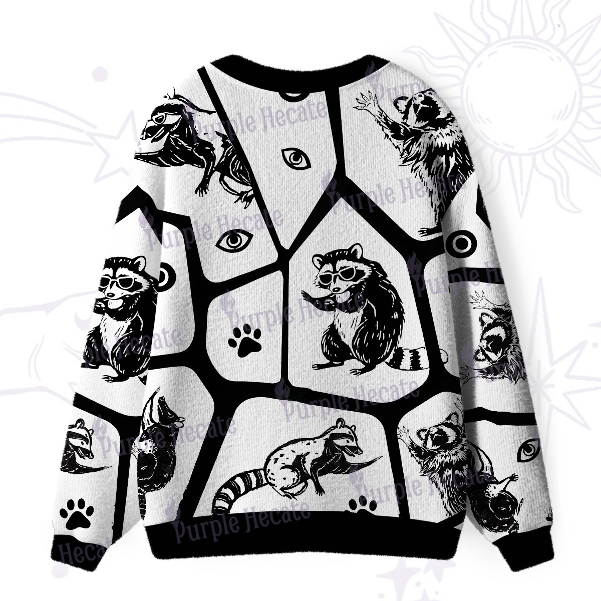 Purplehecate Midnight Bandits Raccoon and Opossum Ugly Cardigan Sweaters
