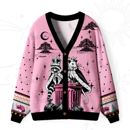 Purplehecate Raccoon and Opossum’s Trash Kingdom Ugly Cardigan Sweaters