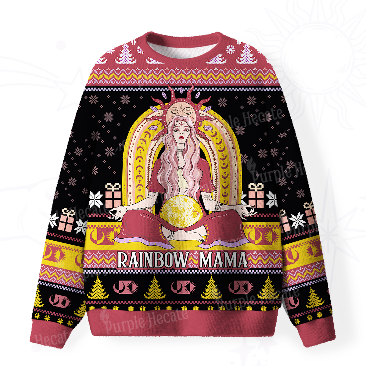 Purplehecate Rainbow Mama Fuzzy Ugly Christmas Sweatshirt