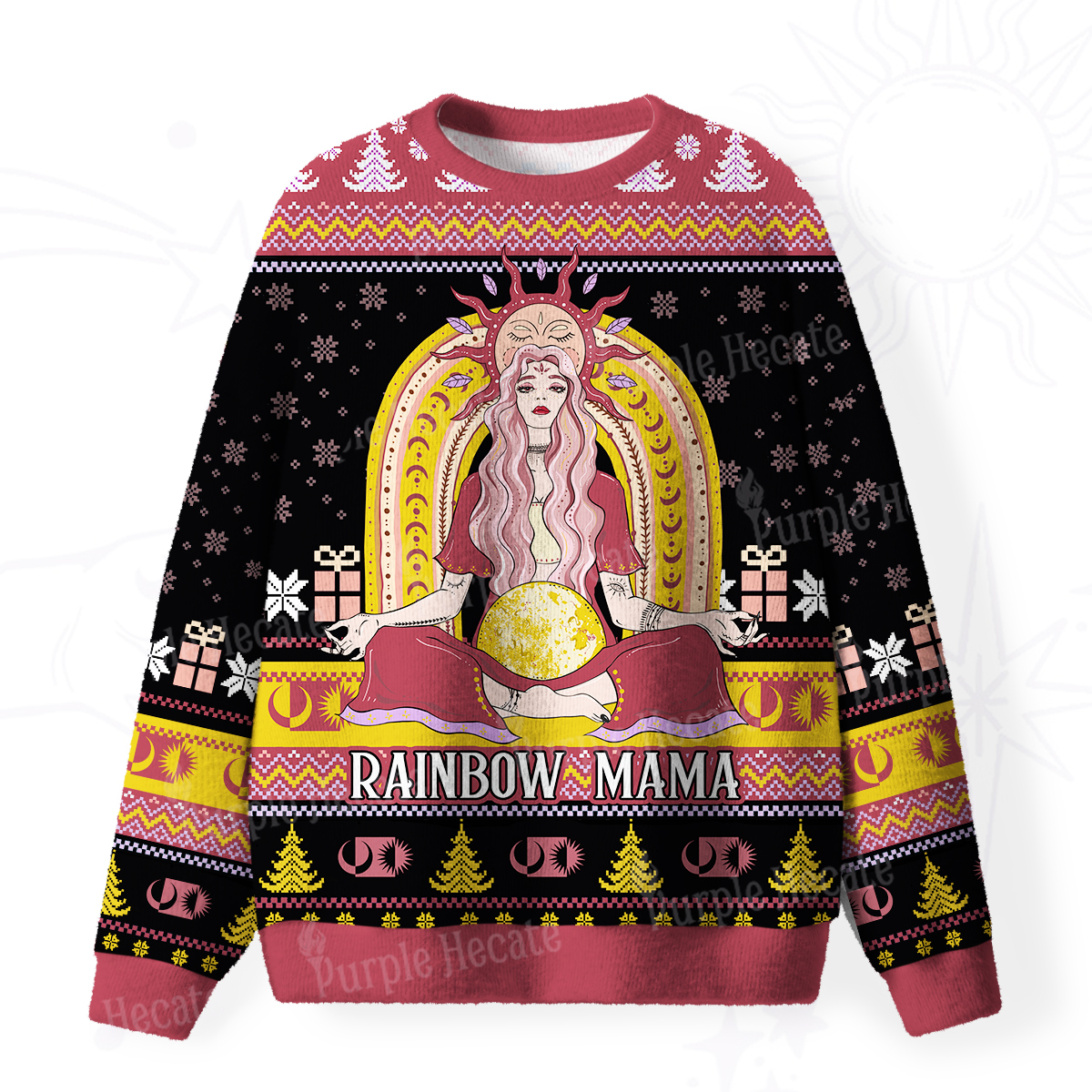 Purplehecate Rainbow Mama Fuzzy Ugly Christmas Sweatshirt