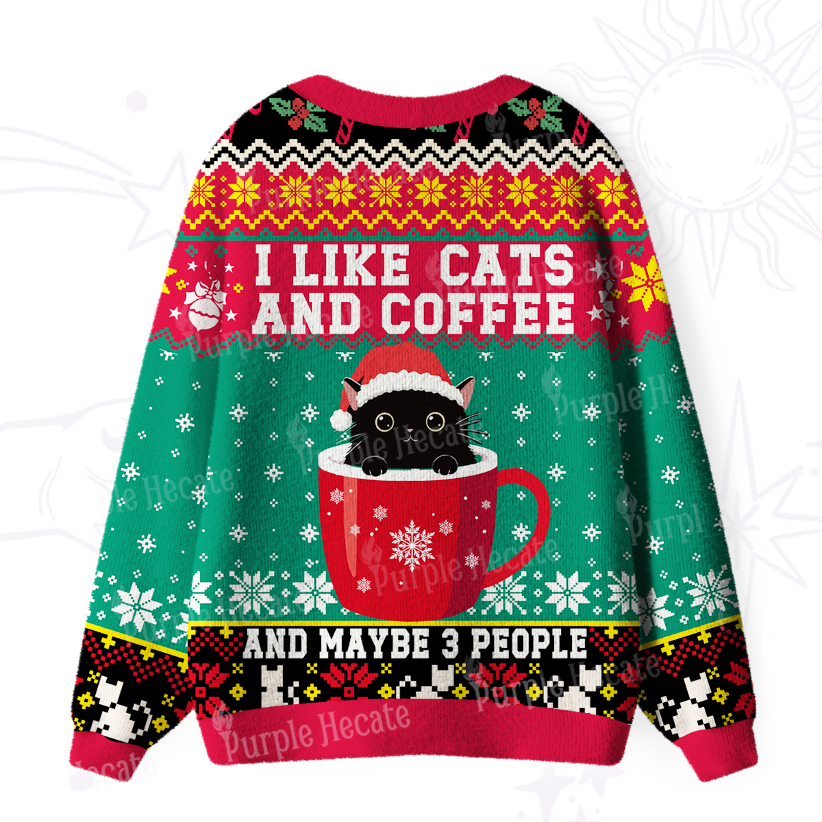 Purplehecate I like Cats And Coffee Ugly Cardigan Sweaters
