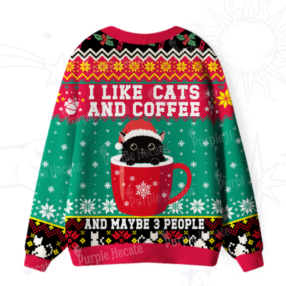 Purplehecate I like Cats And Coffee Ugly Cardigan Sweaters