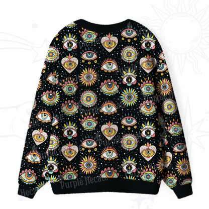 Purplehecate Mystical Evil Eye Pattern Ugly Cardigan Sweaters