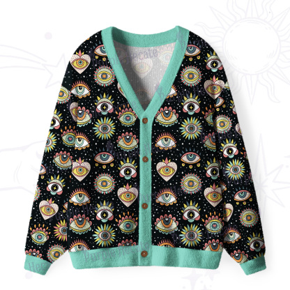 Purplehecate Mystical Evil Eye Pattern Ugly Cardigan Sweaters