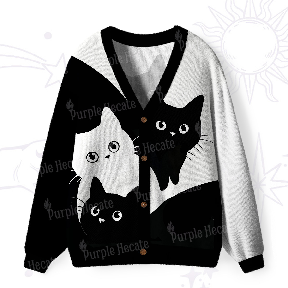 Purplehecate Curious Cats Ugly Cardigan Sweaters