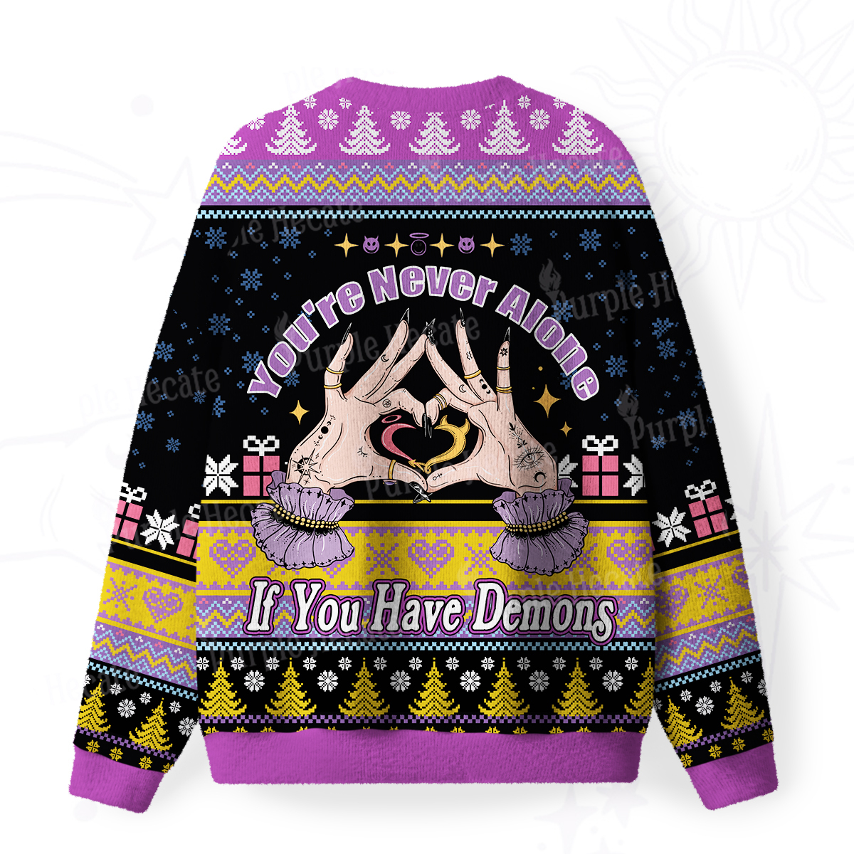 Purplehecate You're Never Alone If You Have Demons Fuzzy Ugly Christmas Sweatshirt