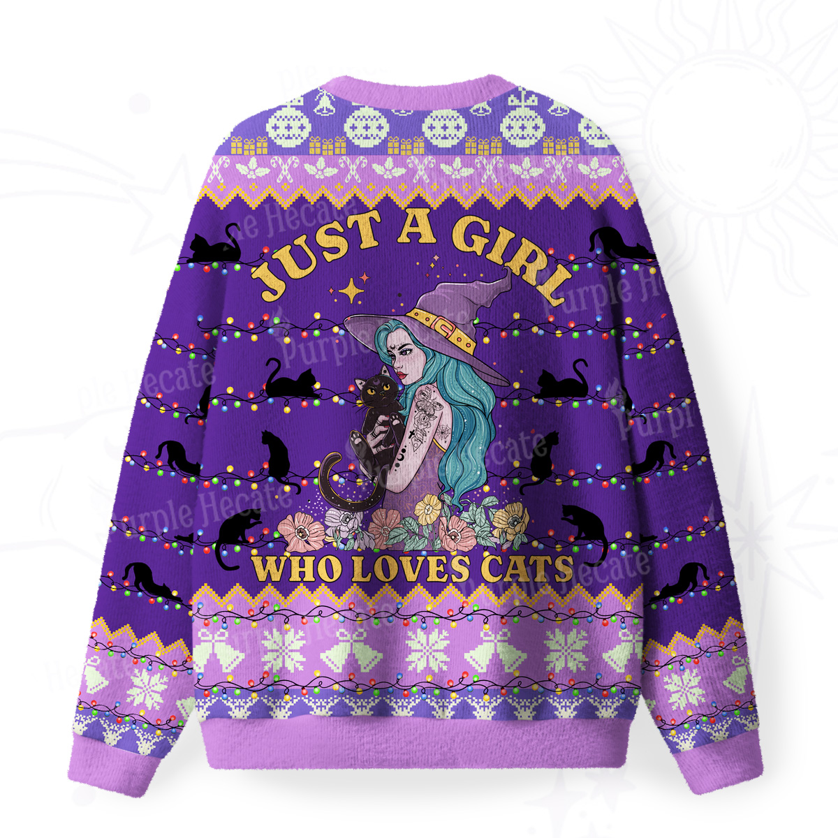 Purplehecate Just A Girl Who Loves Cats Fuzzy Ugly Christmas Sweatshirt