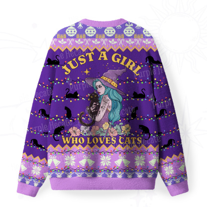 Purplehecate Just A Girl Who Loves Cats Fuzzy Ugly Christmas Sweatshirt