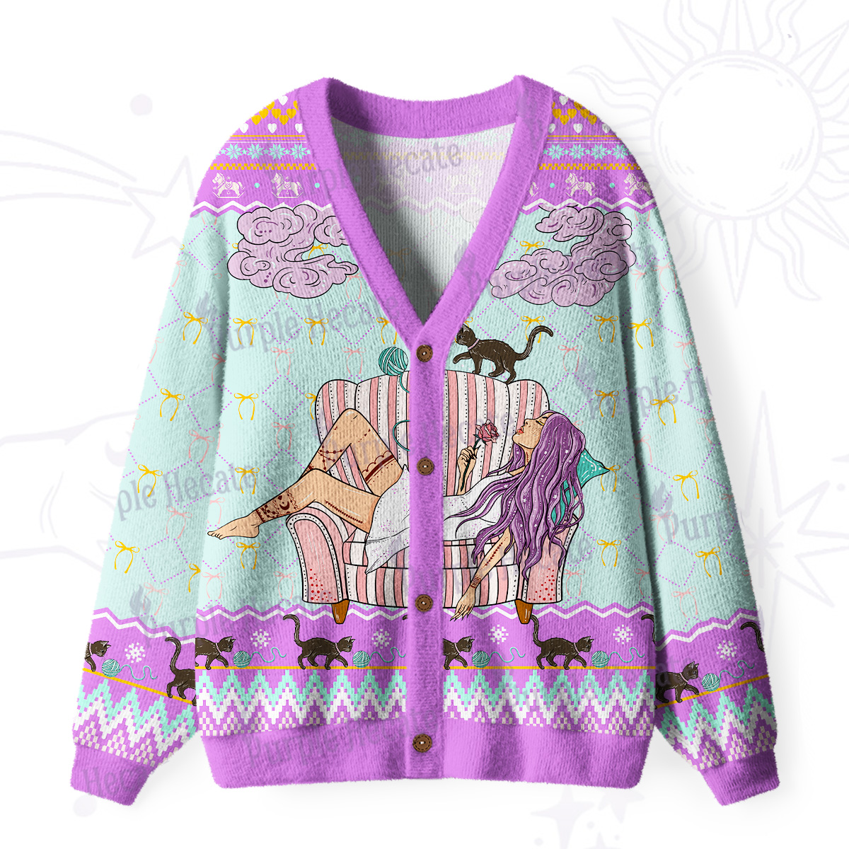 Purplehecate The Cat Mom Tarot Ugly Cardigan Sweaters