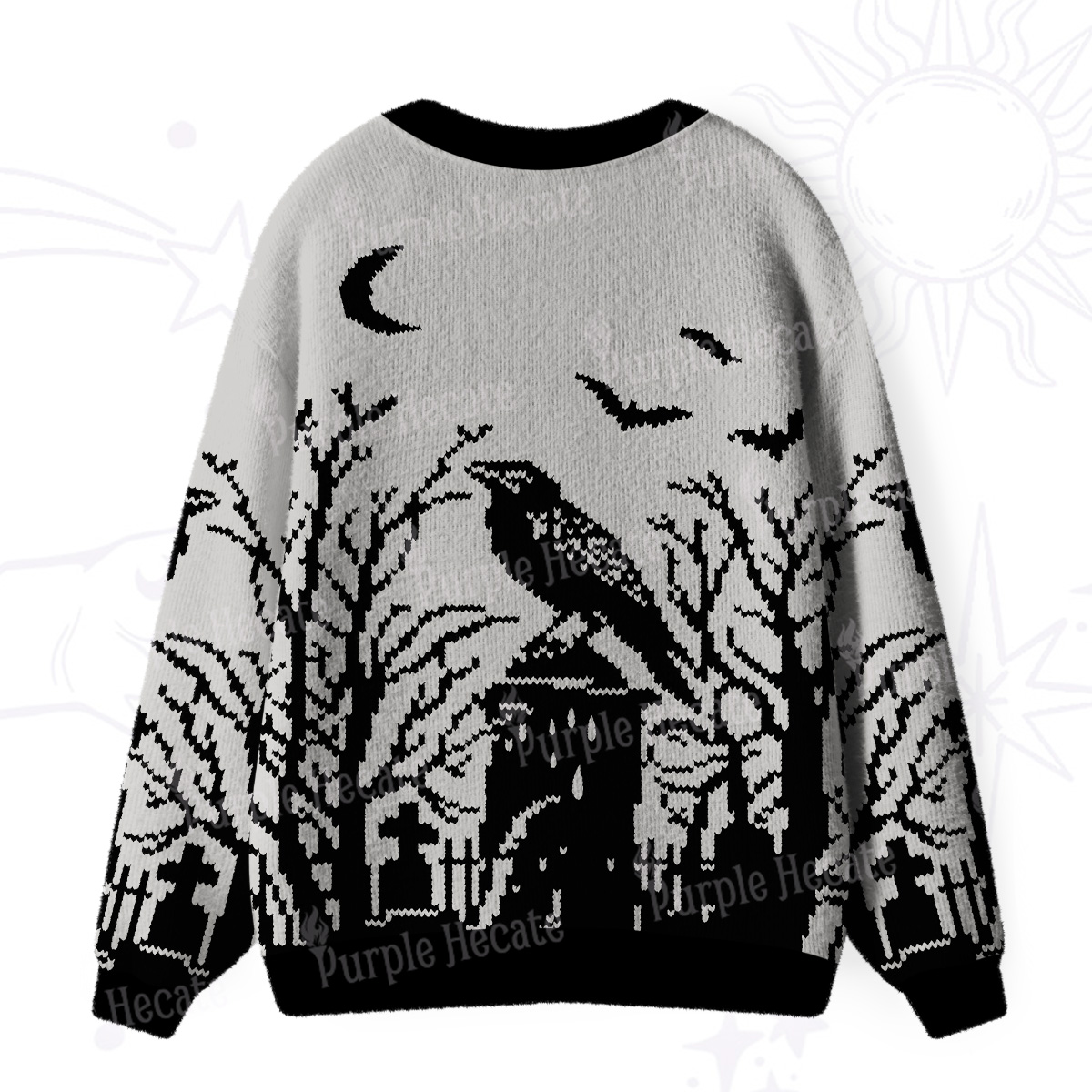 Purplehecate Ravens Over the Spooky Graveyard Ugly Cardigan Sweaters