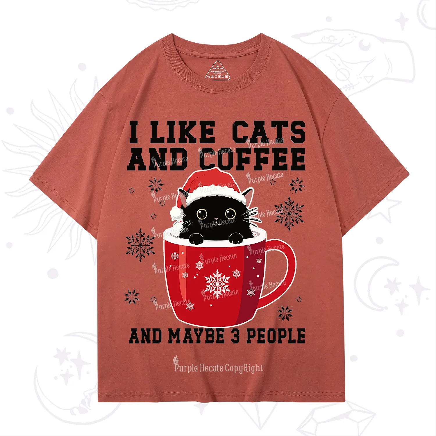 Purplehecate I like Cats And Coffee Christmas T-Shirt