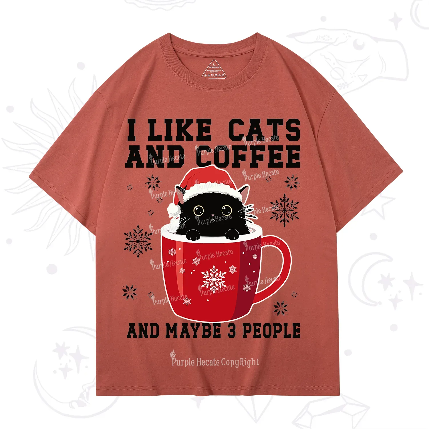 Purplehecate I like Cats And Coffee Christmas T-Shirt
