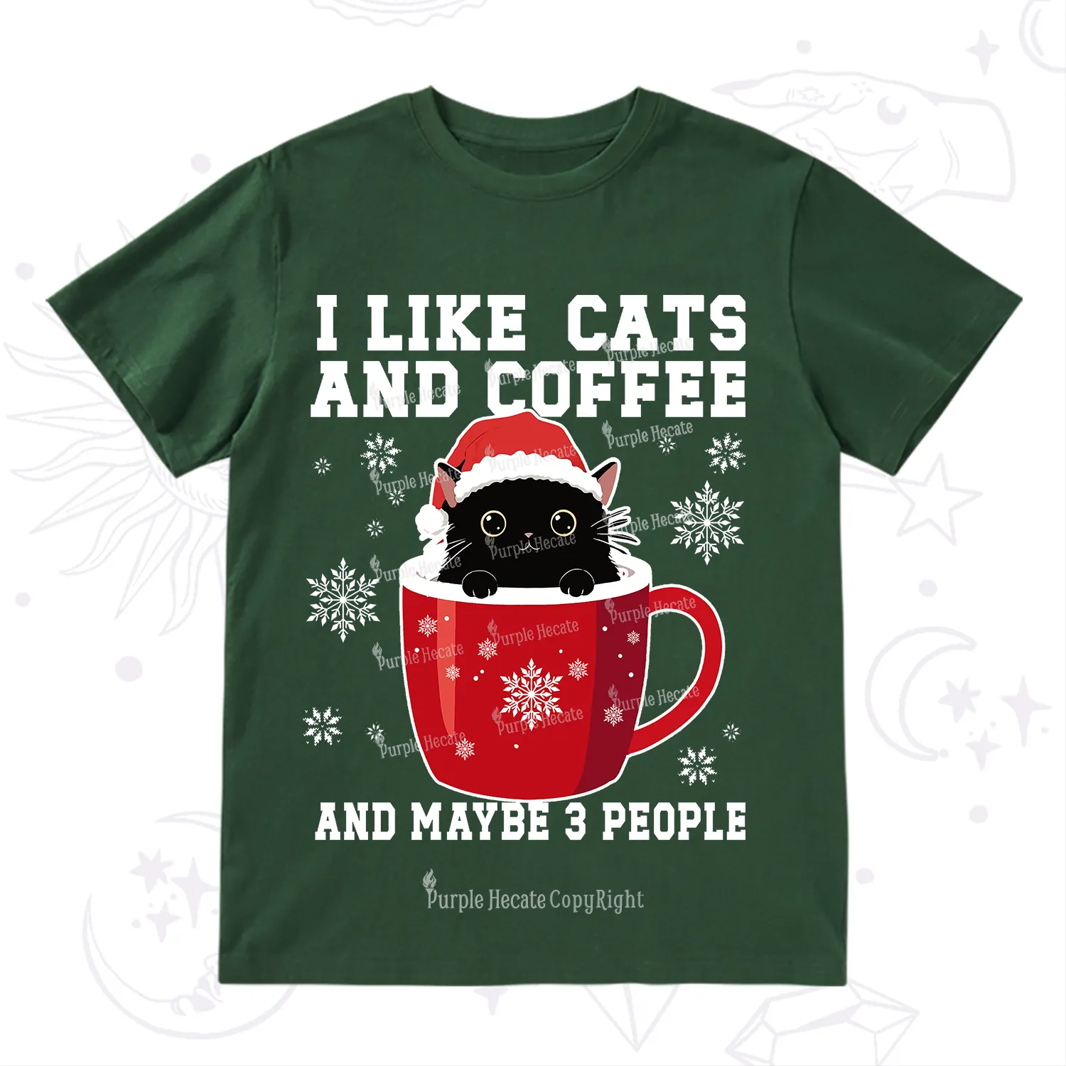 Purplehecate I like Cats And Coffee Christmas T-Shirt