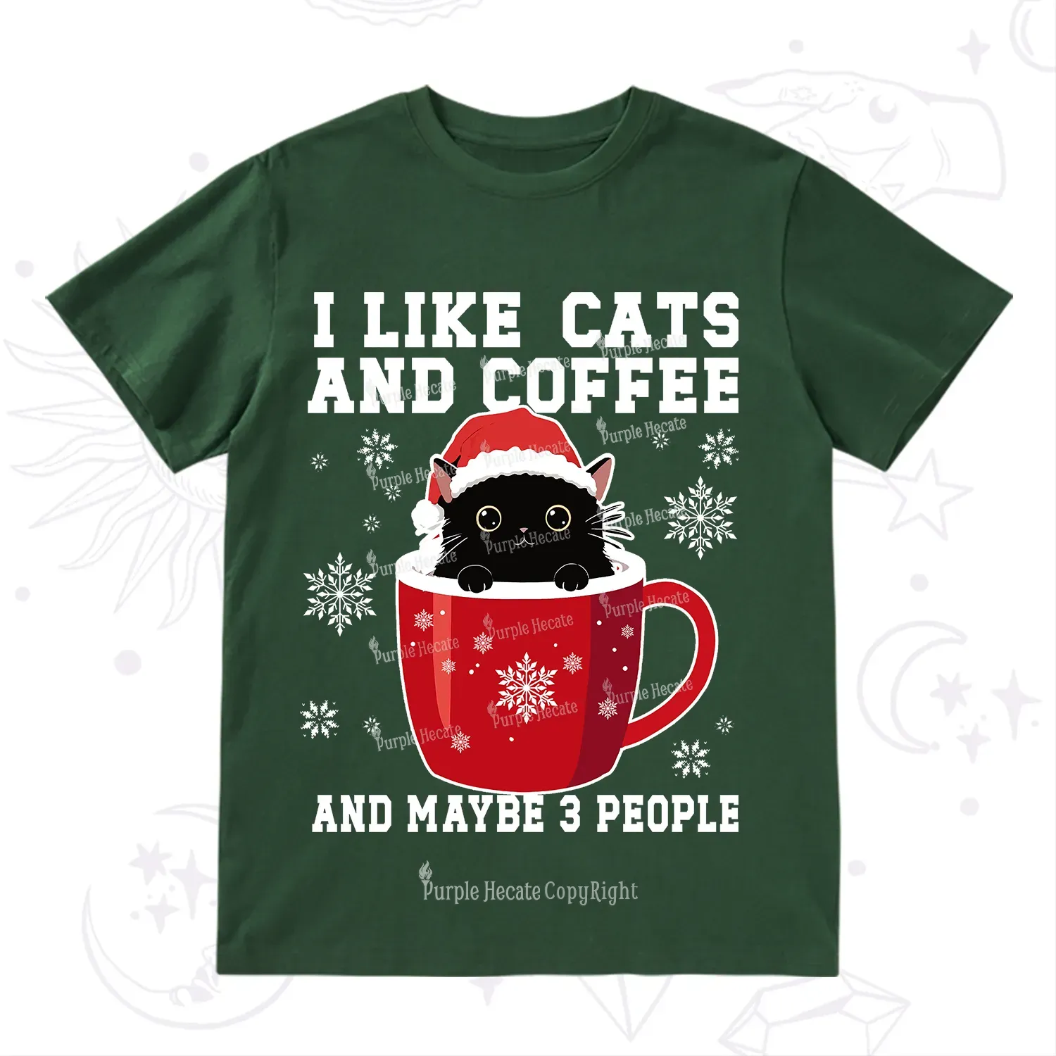 Purplehecate I like Cats And Coffee Christmas T-Shirt