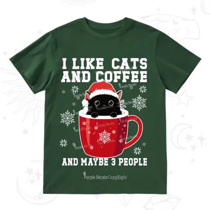 Purplehecate I like Cats And Coffee Christmas T-Shirt
