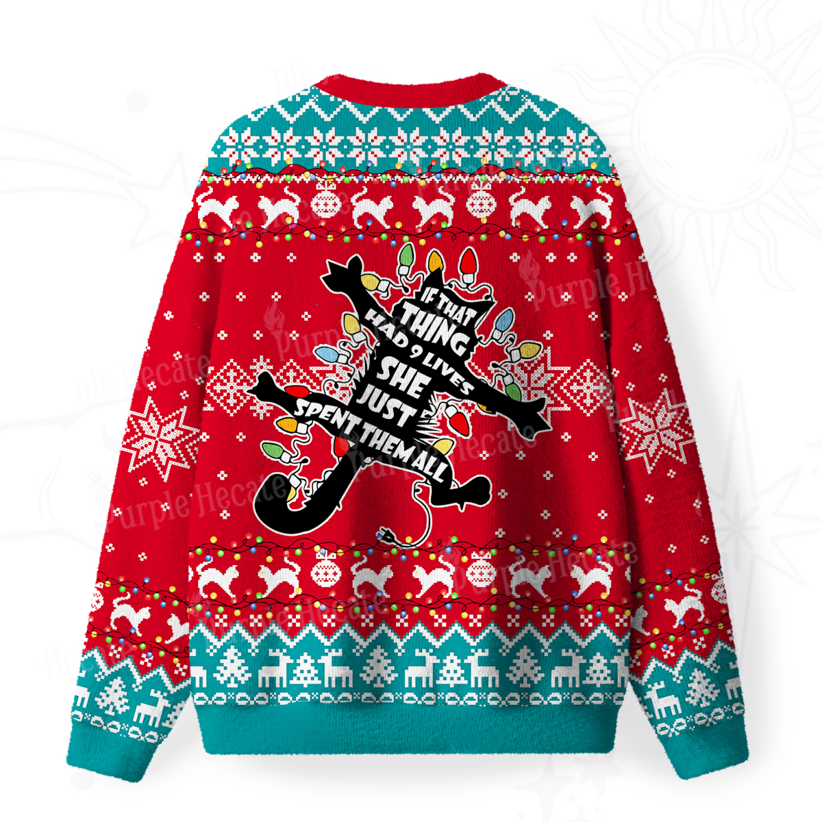 Purplehecate Nine Lives Gone Wrong Fuzzy Ugly Christmas Sweatshirt