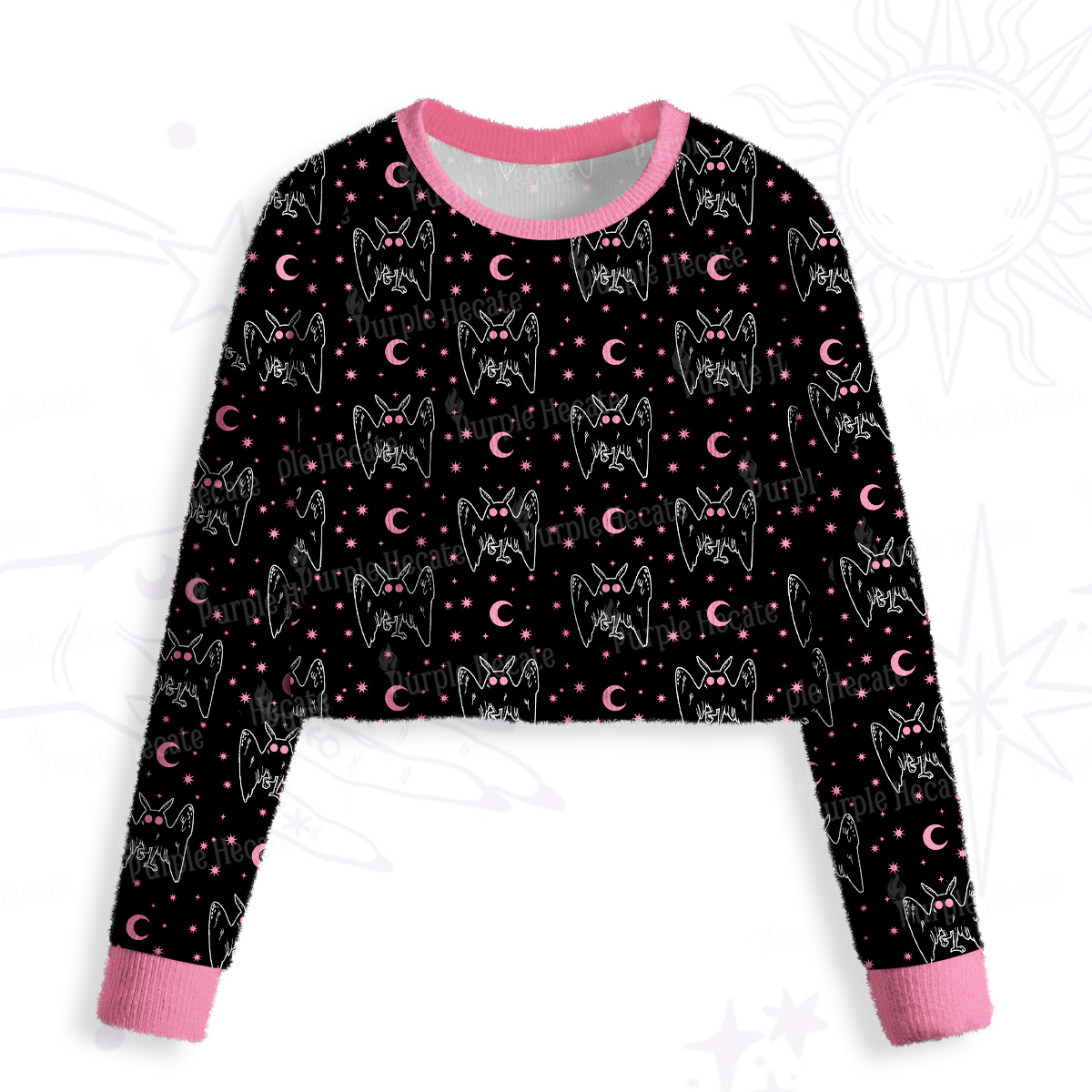 Purplehecate Witchy Mothman Night Crop Fuzzy Ugly Sweatshirt