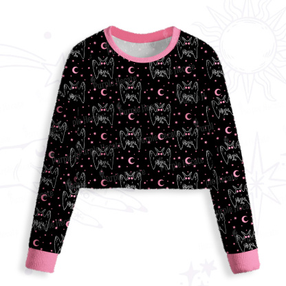 Purplehecate Witchy Mothman Night Crop Fuzzy Ugly Sweatshirt