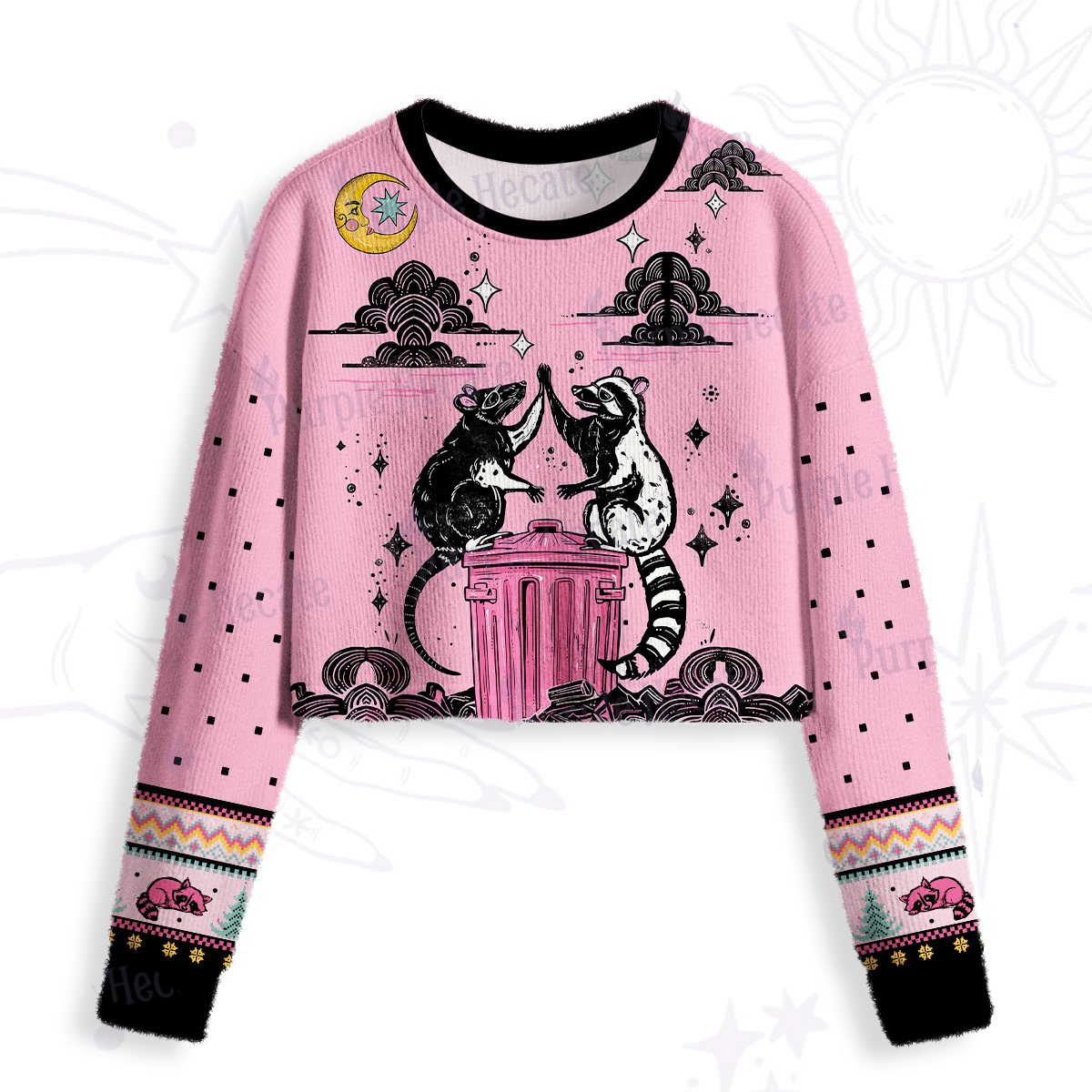 Purplehecate The Team Trash Opossum Tarot Crop Fuzzy Ugly Sweatshirt