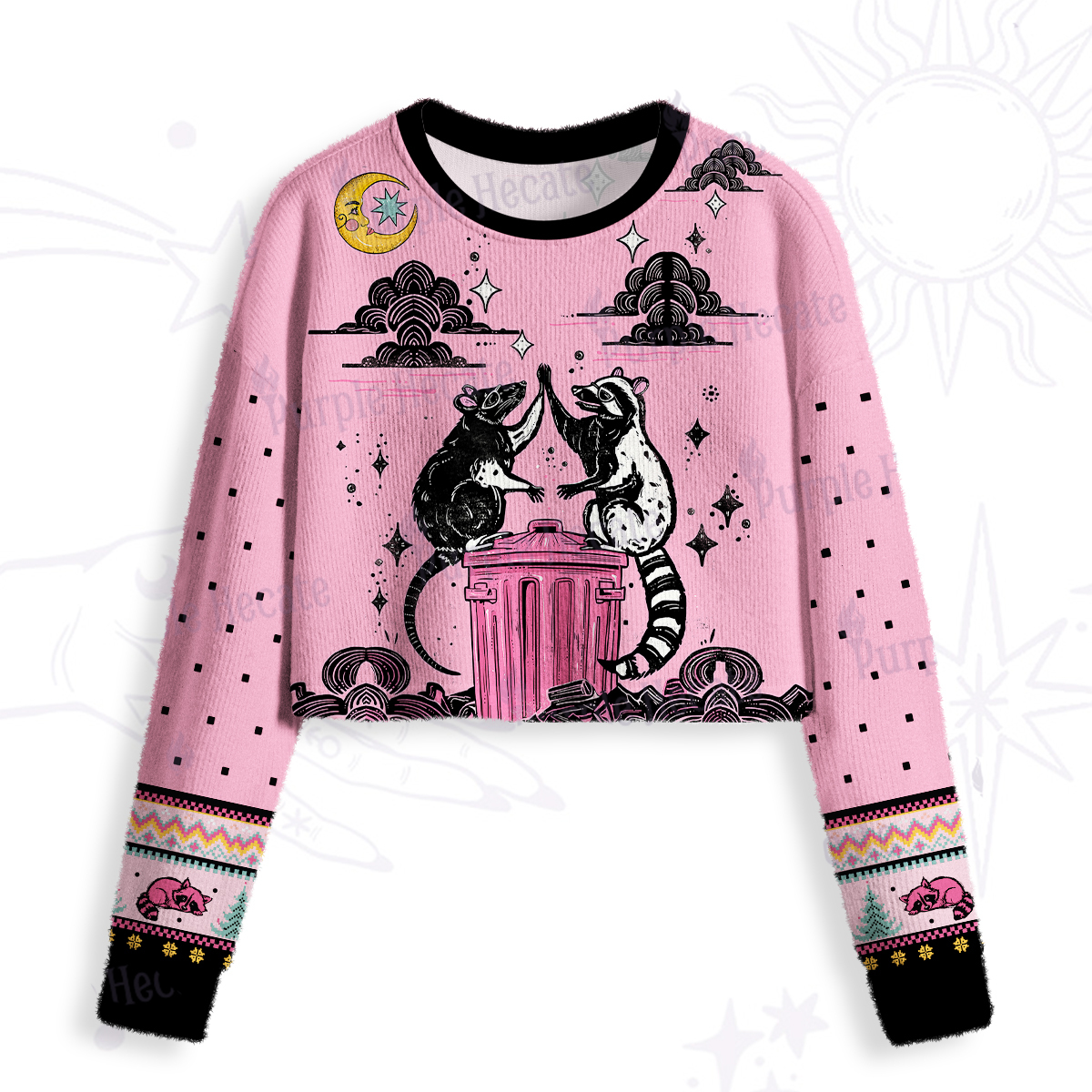 Purplehecate The Team Trash Opossum Tarot Crop Fuzzy Ugly Sweatshirt