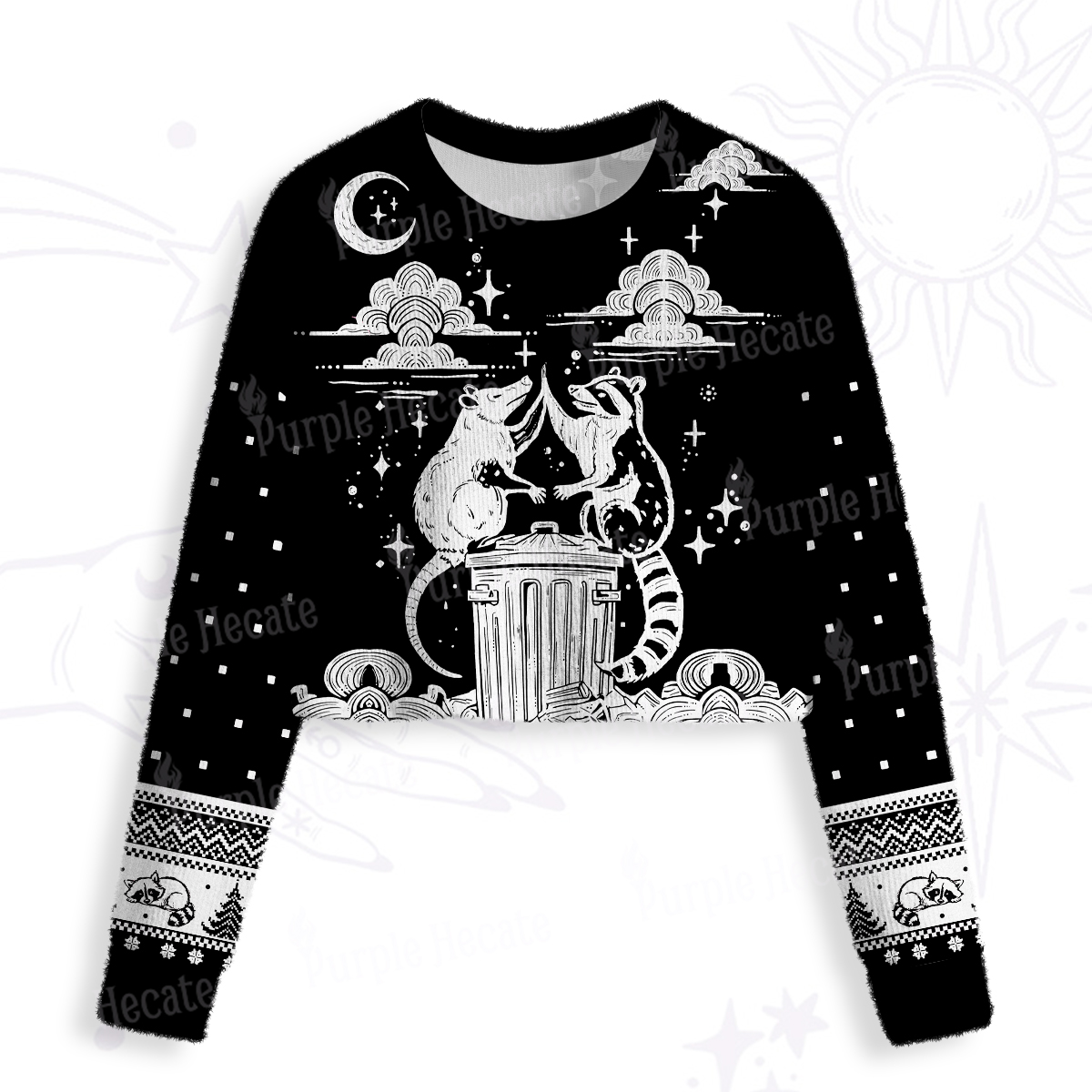 Purplehecate The Team Trash Raccoon Tarot Crop Fuzzy Ugly Sweatshirt