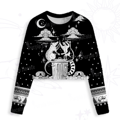 Purplehecate The Team Trash Raccoon Tarot Crop Fuzzy Ugly Sweatshirt