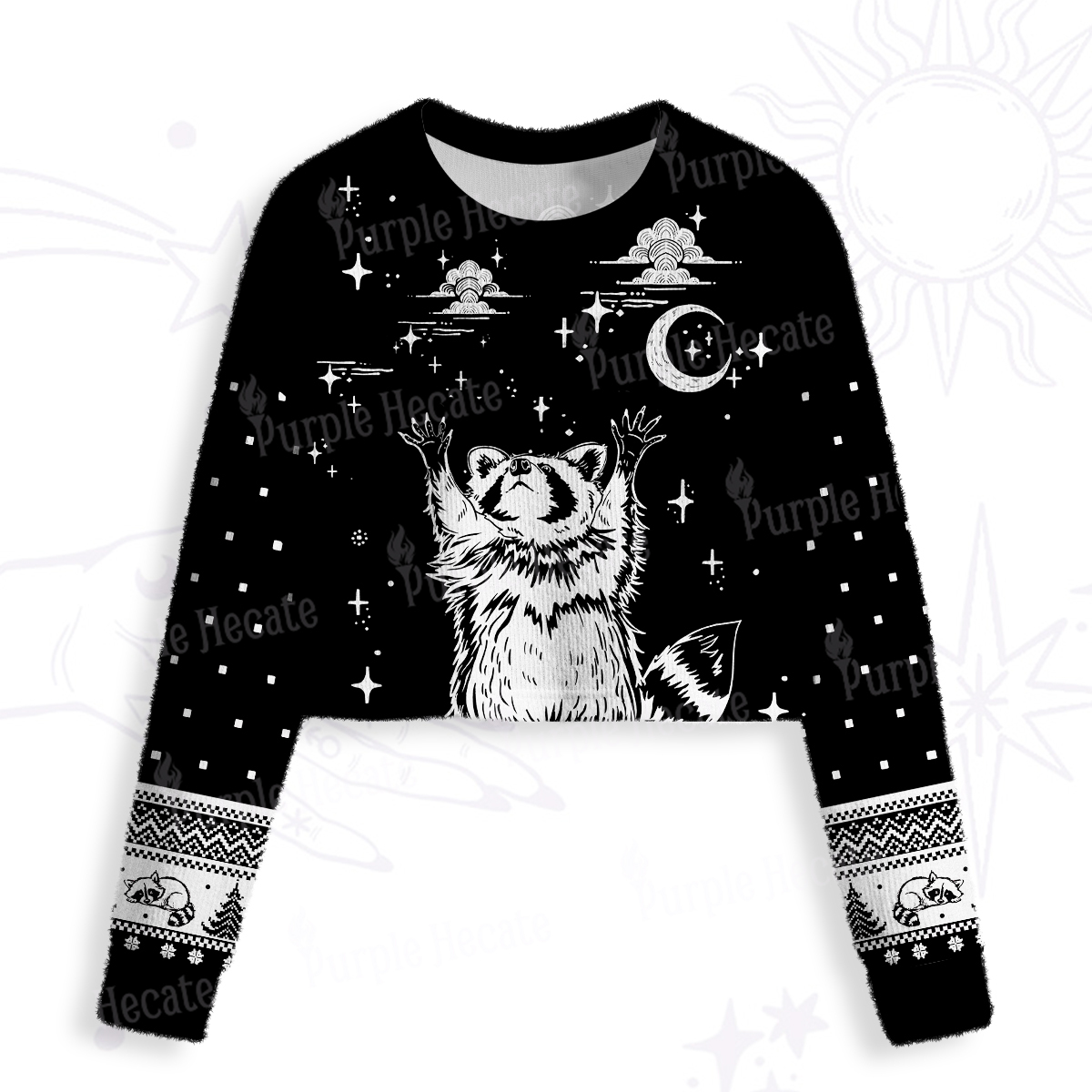 Purplehecate In My Feral Era Raccoon Crop Fuzzy Ugly Sweatshirt