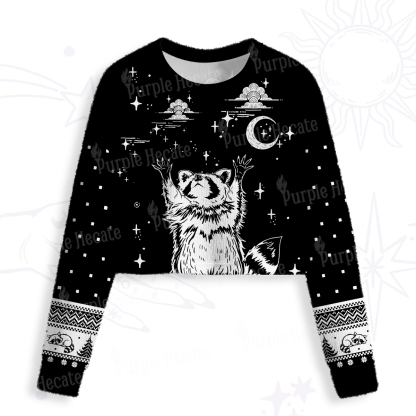 Purplehecate In My Feral Era Raccoon Crop Fuzzy Ugly Sweatshirt
