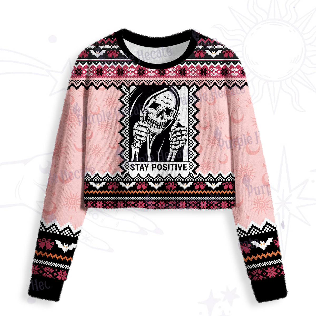 Purplehecate Stay Positive Crop Fuzzy Ugly Sweatshirt