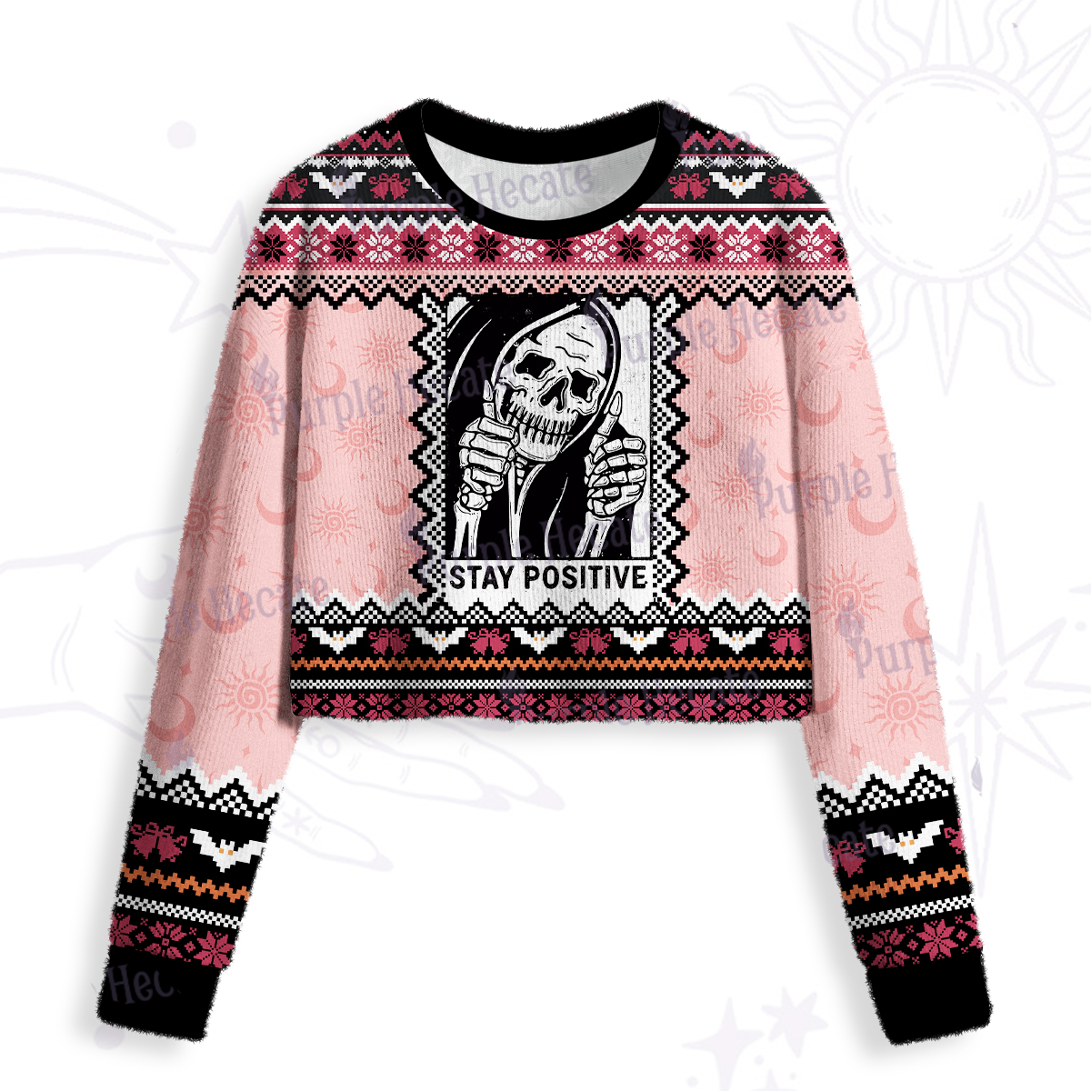 Purplehecate Stay Positive Crop Fuzzy Ugly Sweatshirt