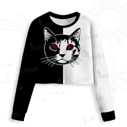 Purplehecate Hypnotic Cat Crop Fuzzy Ugly Sweatshirt