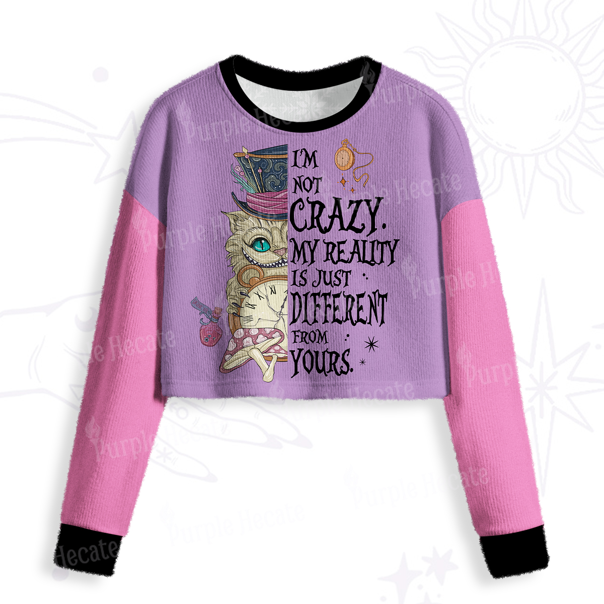 Purplehecate I'm Not Crazy My Reality Is Just Different From Crop Fuzzy Ugly Sweatshirt