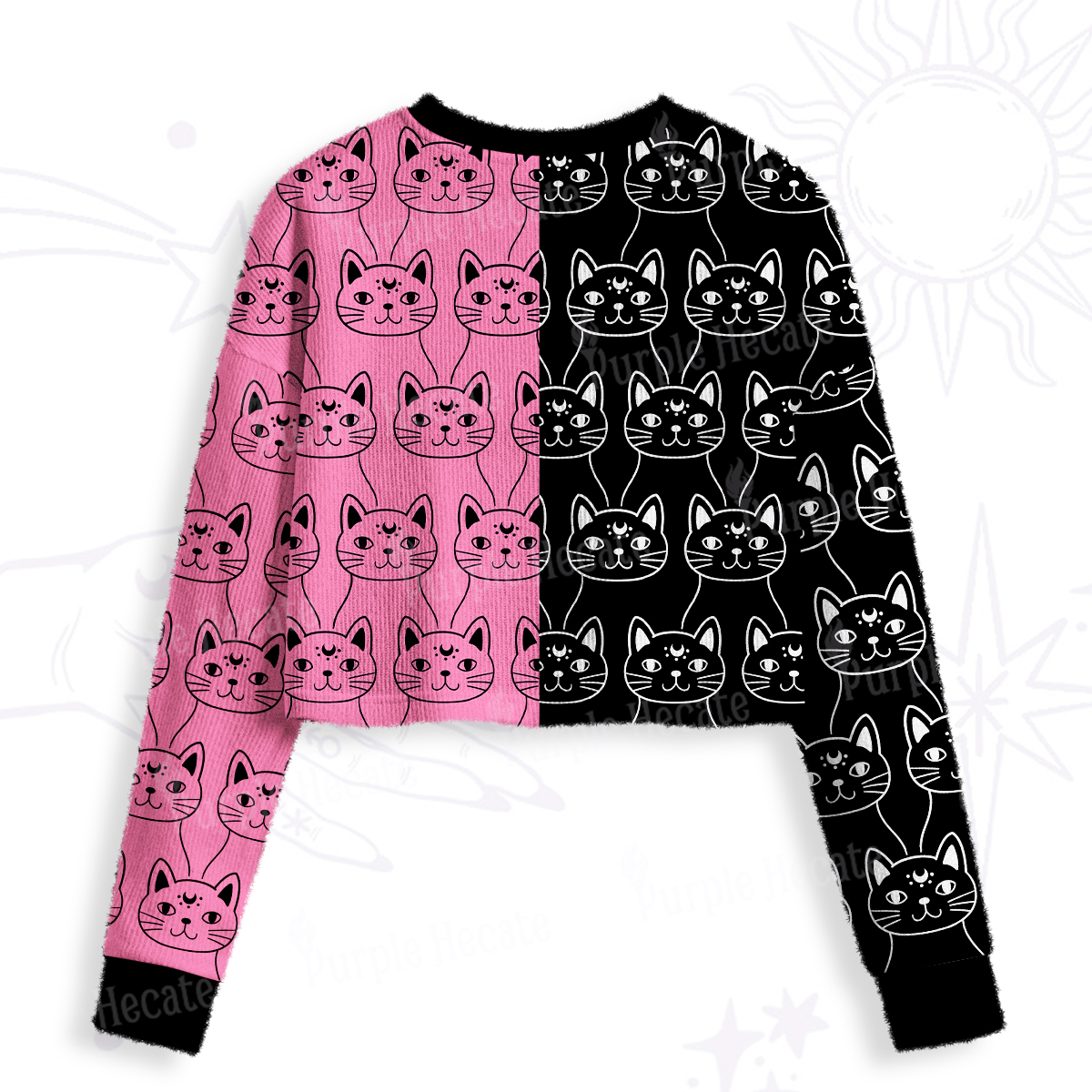 Purplehecate Sketchy Cat Crop Fuzzy Ugly Sweatshirt
